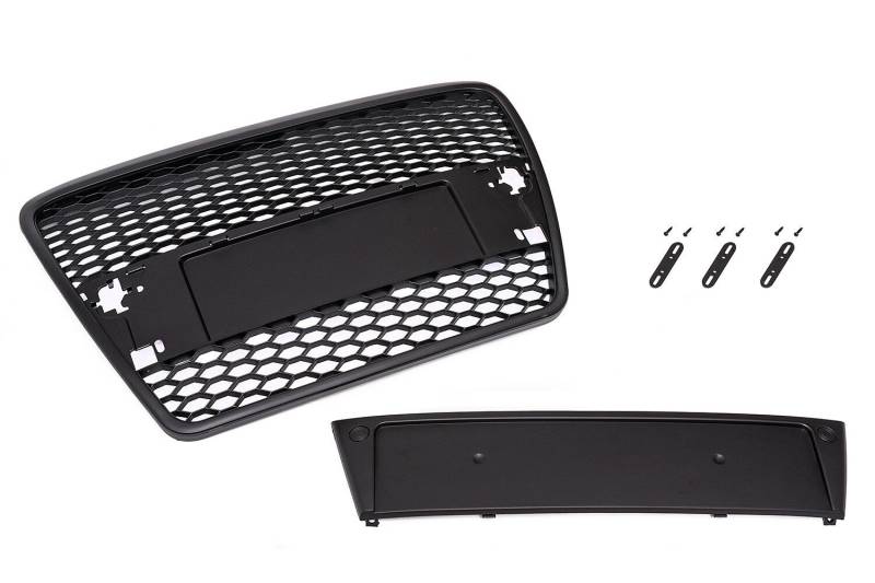 Kühlergrill Sportgrill Waben Matt Schwarz Emblem Halter für Audi A6 4F 2004-08 von Tuning Fanatics