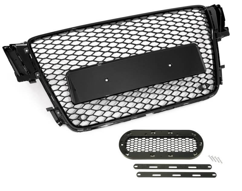 Kühlergrill Sportgrill Wabengrill Grill SCHWARZ GLANZ inklusive Emblem Halter für Audi A5 8T 2007-2011 von Tuning Fanatics