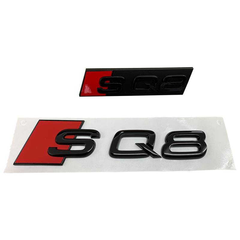 Original Audi Q8 SQ8 Black Edition Emblem Schriftzug Logo Emblem Schwarz glänzend Heck + Kühlergrill von Tuning Fanatics