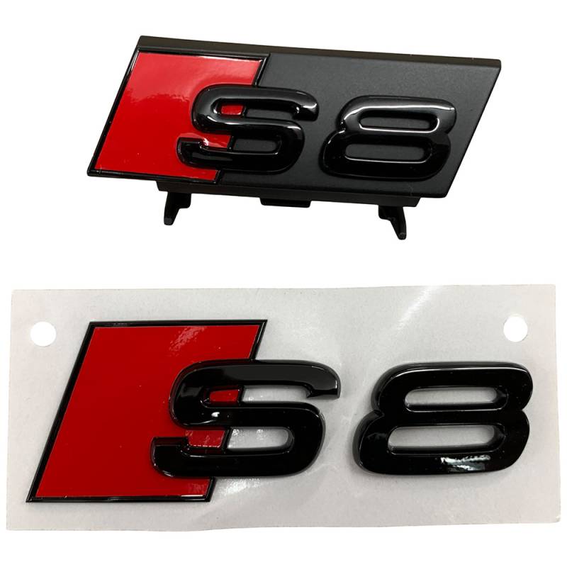 Original Audi S8 A8 Black Edition Emblem Schriftzug Logo Emblem Schwarz glänzend Heck + Kühlergrill von Tuning Fanatics