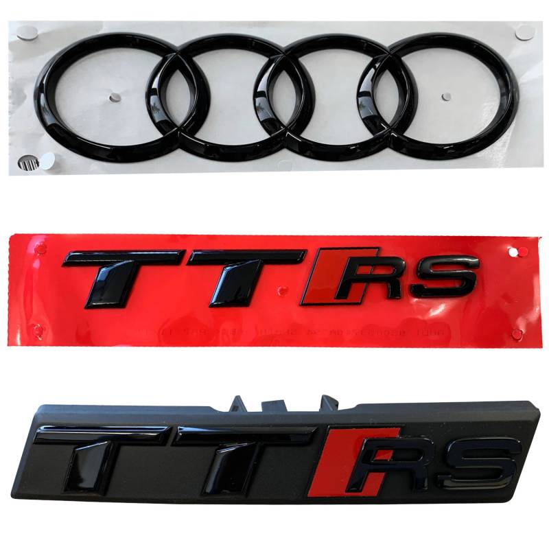 Original Audi TTRS Black Edition PAKET Schwarz Emblem Kühlergrill + Heck + Ringe von Tuning Fanatics