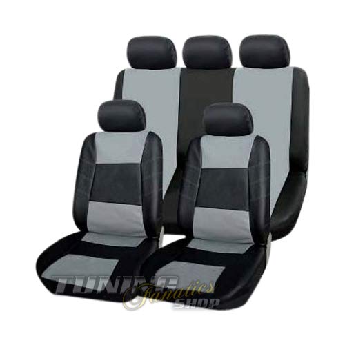 Premium Kunstleder Sitzbezug Auto Bezug Sitz Schwarz-Grau Universal Universell für viele Fahrzeuge von Tuning Fanatics