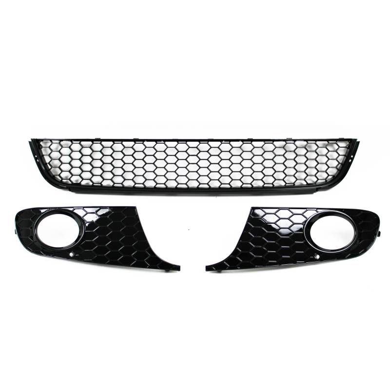 Stoßstange Waben Gitter Set Links + Rechts + Mitte SCHWARZ GLANZ für VW Golf 6 VI ab 2008- (Nicht GTI GTD R) von JOM Car Parts & Car Hifi GmbH