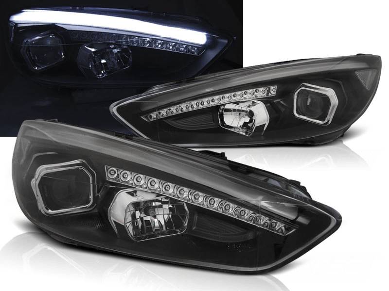 LED Light Tube Scheinwerfer in schwarz Facelift für Ford Focus MK3 ab 2015-2018 von Tuning-Tec