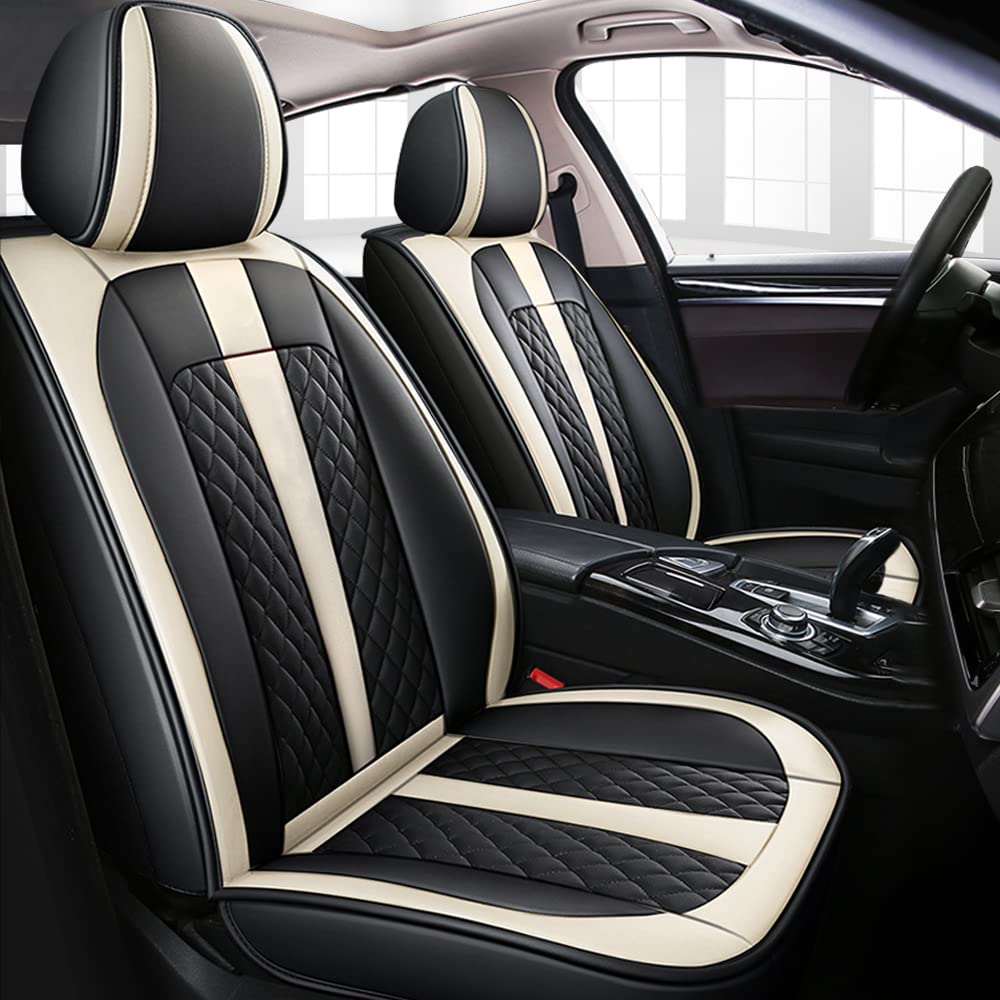 Tuqiang Auto-Sitzbezüge Für Mercedes Benz GL GlE GLA GLC GLK,vordere 2-Sitze Full Set PU Leder Autositzbezug,Schwarz und weiß von Tuqiang