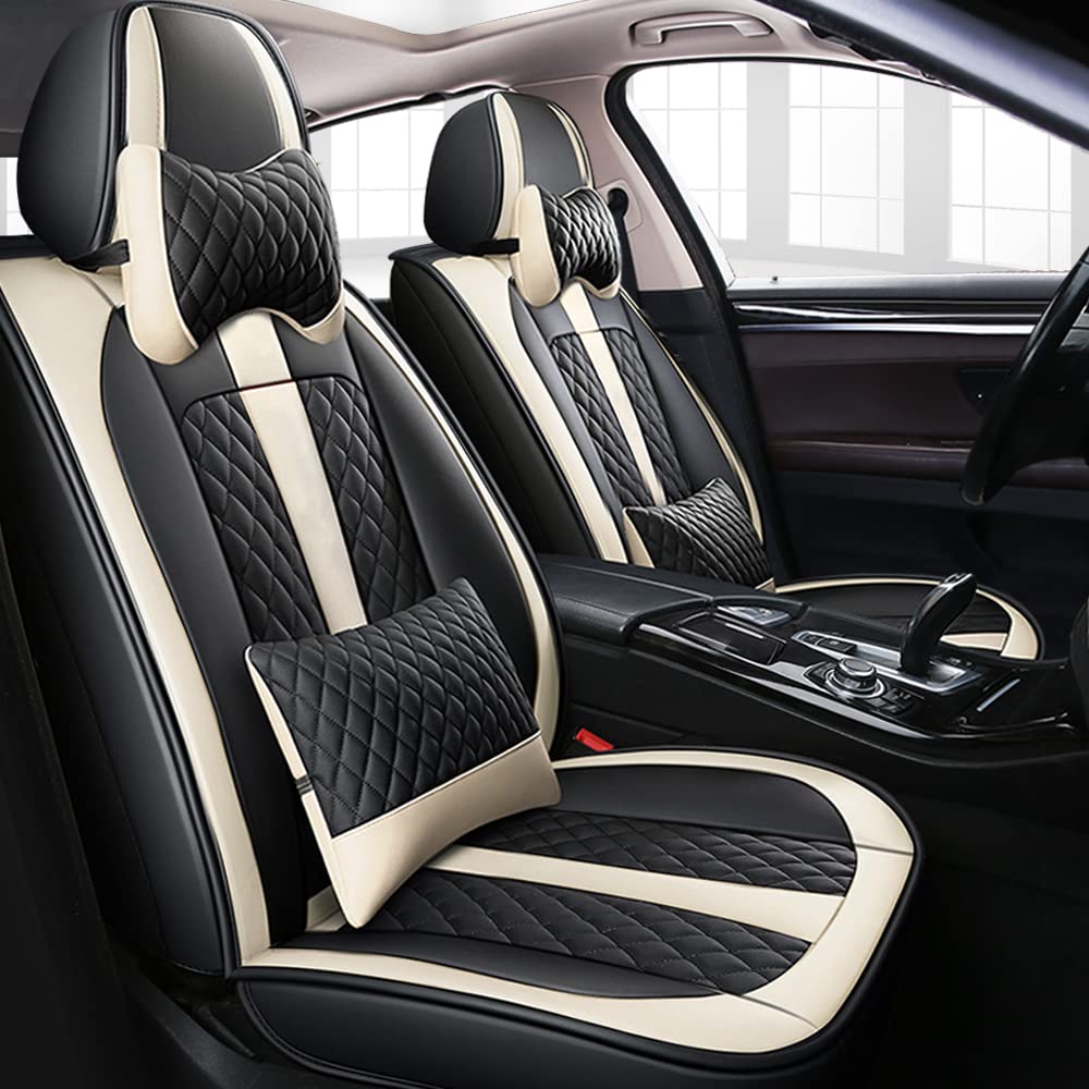 Autositzbezüge Für Seat Tarraco Luxus 5 Sitze PU-Leder sitzbezüge,Schwarz und weiß von Tuqiang