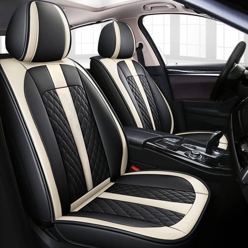 Tuqiang Auto-Sitzbezüge Für VW for Volkswagen T-Cross,vordere 2-Sitze Full Set PU Leder Autositzbezug,Schwarz und weiß von Tuqiang