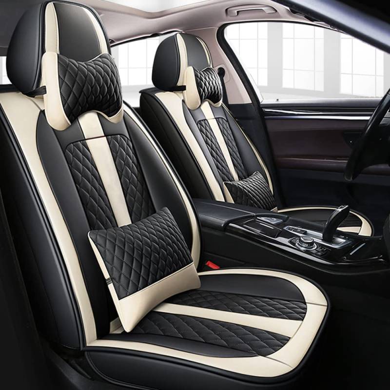 Tuqiang Autositzbezüge Für Toyota Aygo Luxus 5 Sitze PU-Leder sitzbezüge,Schwarz und weiß von Tuqiang
