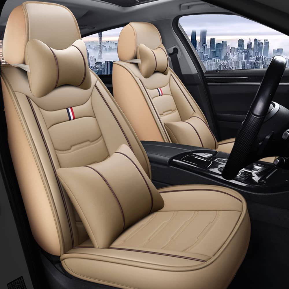 Tuqiang Autositzbezüge Für Volvo XC60 XC 60,Luxus 5 Sitze Full Set Komfortabler Ledersitzbezüge Allwetter Autositzbezug,Beige von Tuqiang