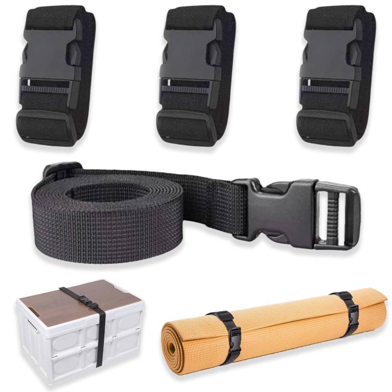 Nylon Gurtband Gurtschnalle Packgurte Verstellbar, 4 Stück 2.5cm*1.5m Schwarz Nylon Verstellbare Gurtband, Verstellbare Schnallen, Koffergurt Gurtband, Verstellbare rutschfeste Gepäckgurte. von TuseRxln