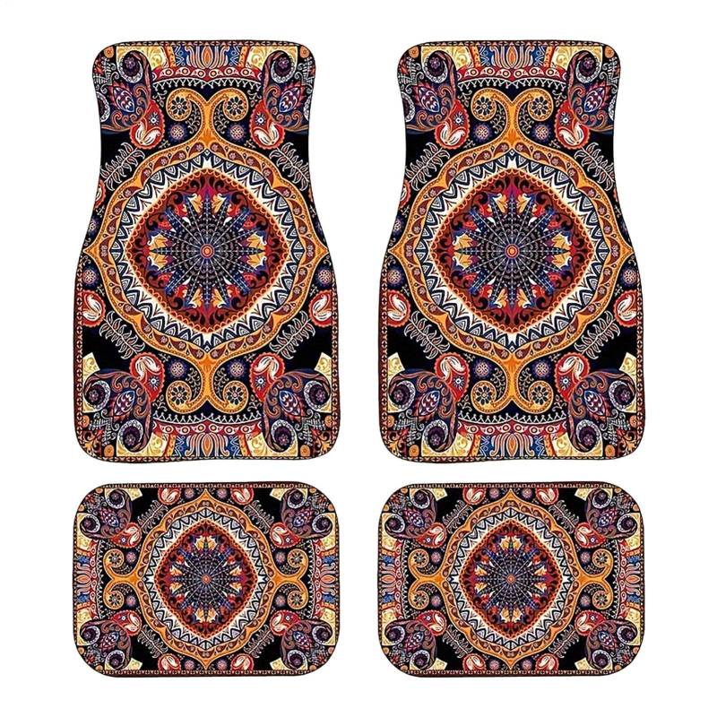 Boho-Auto-Fußmatte 4 Stück Retro-Design-Automatten Autofußmatten Vorn Hinten Bohemian Auto Matten rutschfeste Automatten Strapazierfähige Teppiche Dekorative Auto-Fußmatten Auto-Innenzubehör von Tuxxjzm