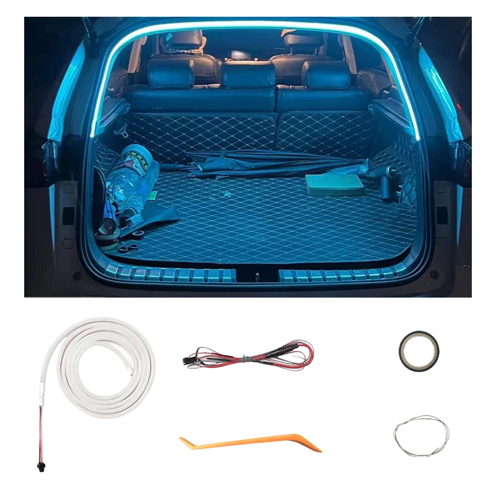 Automatischer Sensor Tail Box Light Strip, Dynamic Flowing Car Trunk Light Strip Kofferraum Lichtleiste Led Streifen Kofferraumbeleuchtung Led Band Lichtband (Immer aktiv-Eisblau,2 m) von Twaynorb