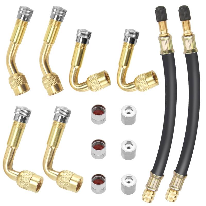 Tweozhui reifenventil verlängerung, 45 90 135 Grad Kupfer Ventiladapter, Das Material ist Kupfer, 2 Stück 180mm Flexible Gummi Reifenventilverlängerungen für Autos, Motorräder, Scooter und Fahrräder von Tweozhui