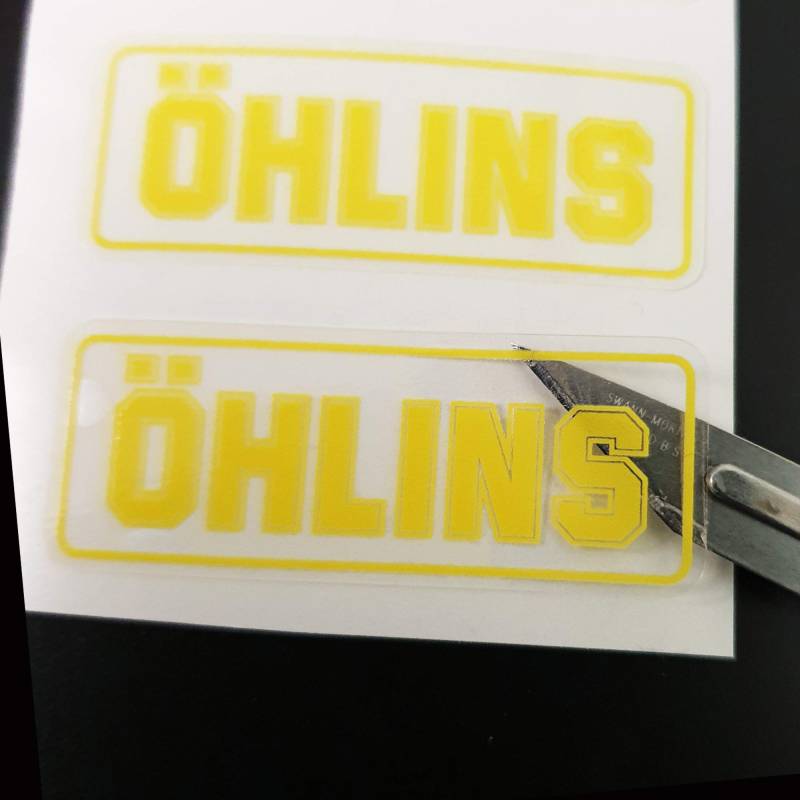 Ohlins gelbe klare Vinyl-Ersatz-Aufkleber für Sponsoren, 2 Stück, mittelgroß, Stil Nr. 1 von Twisted Melon