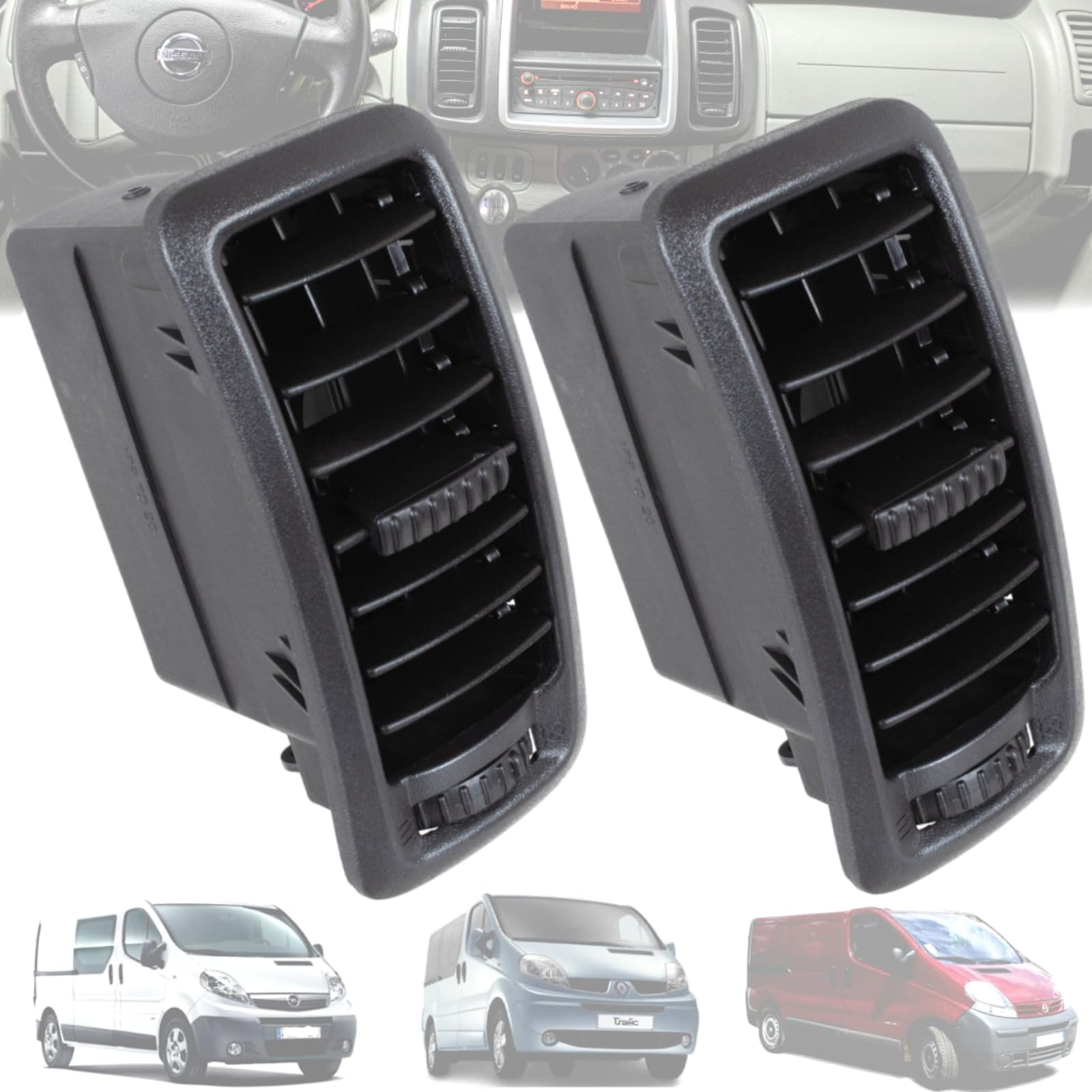 Twowinds Kühlergrill Kompatibel mit Renault Trafic II, Opel Vivaro A, Nissan Primastar (2002-2014) Armaturenbrett Mittelkonsole 7701054458 Klimatisierung, Luftauslassgitter, Klimadiffusor (2 stück) von Twowinds