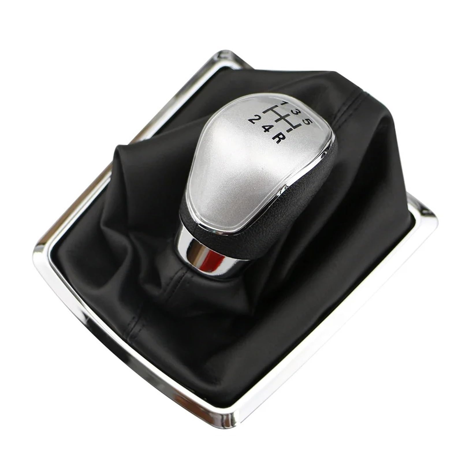 Auto-Schalthebelkopf Für Für Focus 2 MK2 2005-2011 Fiesta Kuga 2008-2012 Auto-Schaltknauf-Halsbänder 5 6-Gang-Leder-Gamaschen-Boot-Zubehör Schaltknäufe(5 Speed Silver) von Twxxws