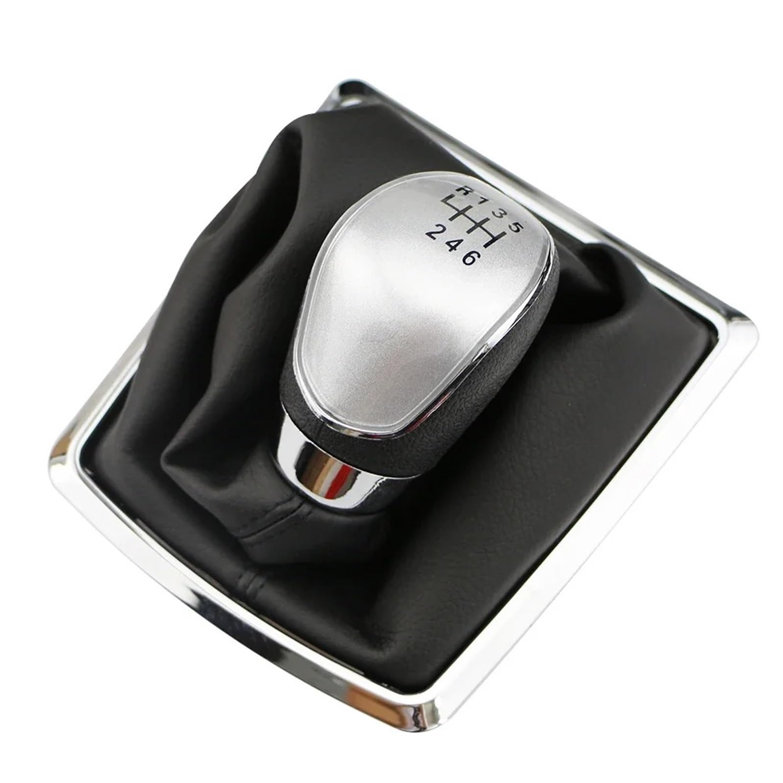 Auto-Schalthebelkopf Für Für Focus 2 MK2 2005-2011 Fiesta Kuga 2008-2012 Auto-Schaltknauf-Halsbänder 5 6-Gang-Leder-Gamaschen-Boot-Zubehör Schaltknäufe(6 Speed Silver) von Twxxws