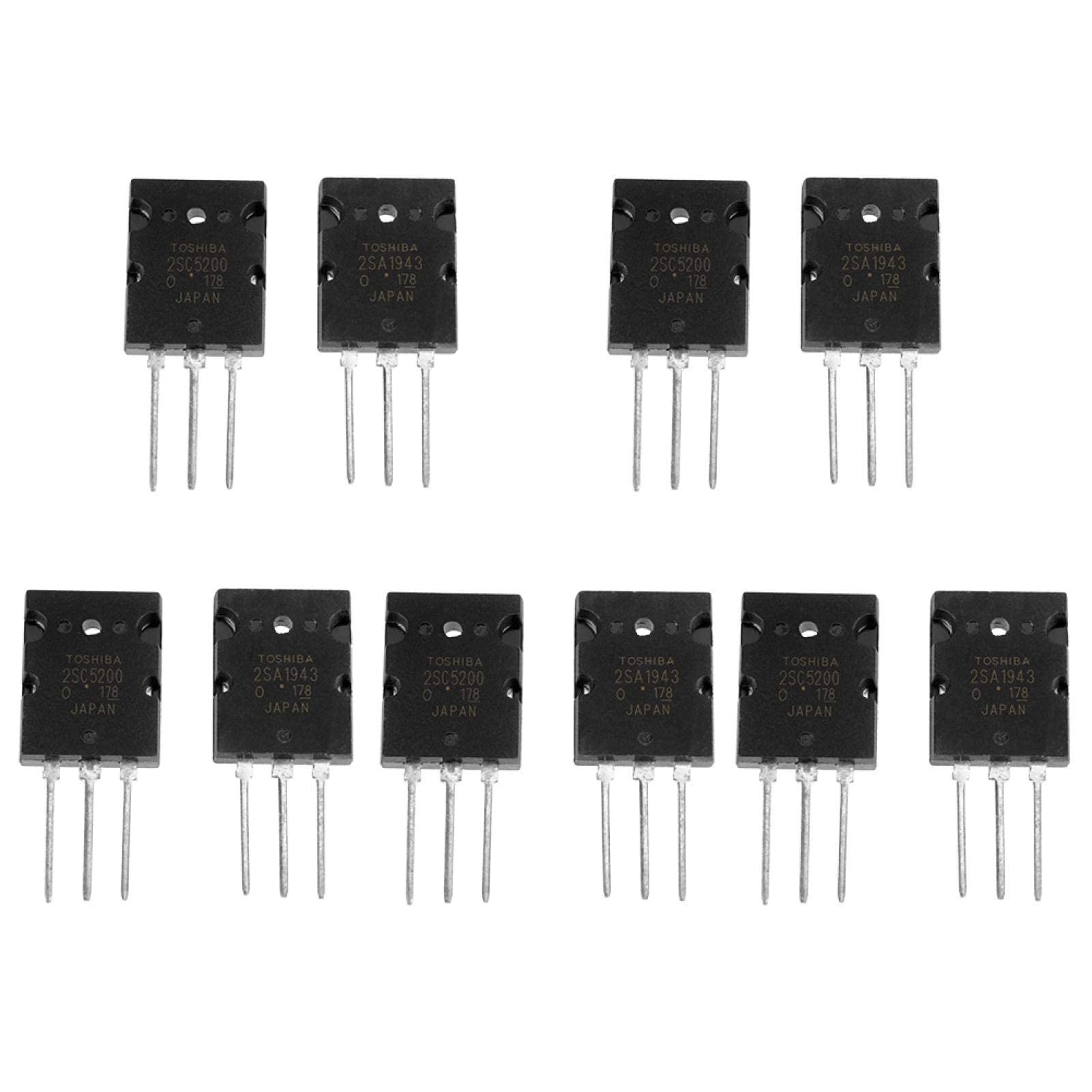 5 Paar MOSFET-Transistoren, BJT Transistor Transistoren Assortment Kit Leistungsverstärker Transistor, 2SA1943 2SC5200 High Power Matched Audio Transistor 5 Paar MOSFET-Transistoren, BJT Transistor Transistoren Assortment Kit Leistungsverstärker Transistor, 2SA1943 2SC5200 High Power Matched Audio Transistor von Tyenaza