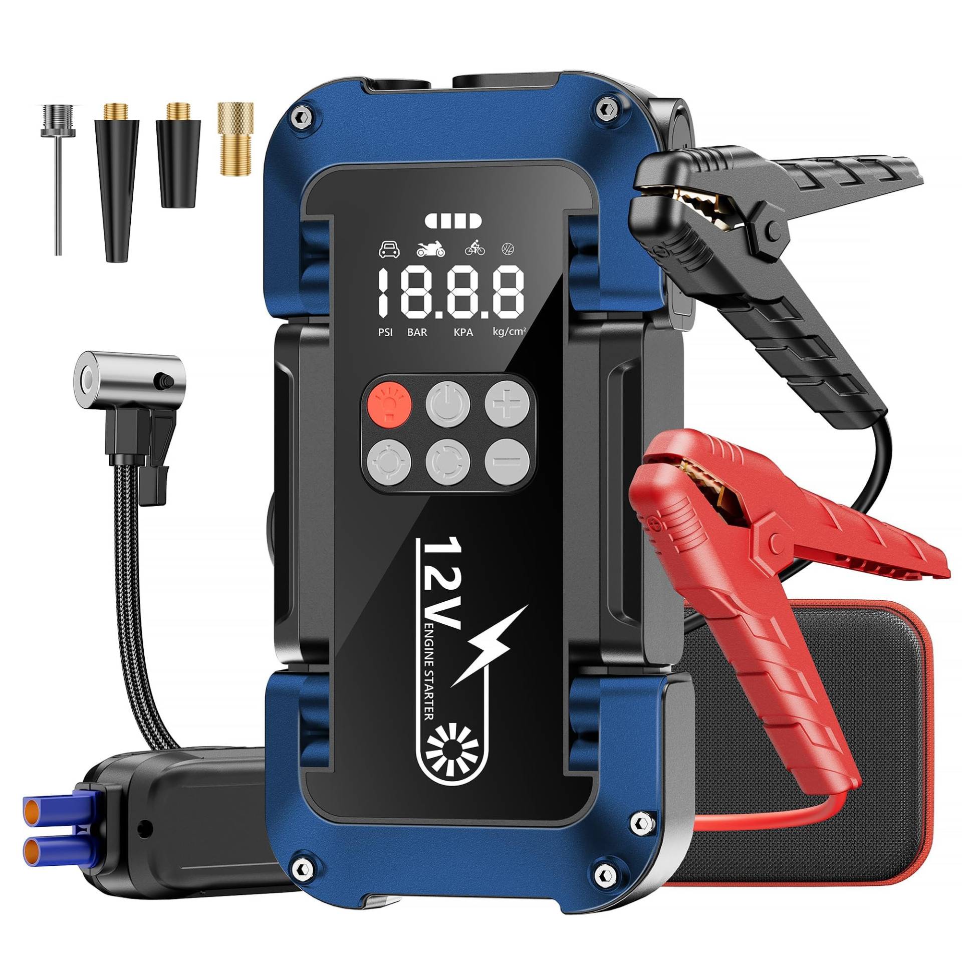 Tyonto Starthilfe Powerbank mit 26800mAh 4000A Spitzenleistung,150PSI Kompressor,4-in-1 Powerbank als Auto Starthilfe mit LCD Bildschirm,Tragbare Starter Powerbank,600 Lumen Notbeleuchtung von Tyonto