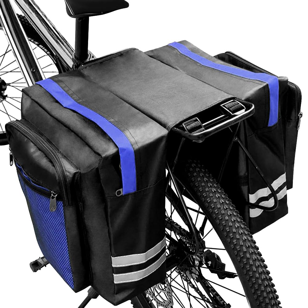 Tyuodna Fahrradtasche Gepäckträger,Fahradtaschen Hinten Gepäckträge Wasserdichtt,30L Fahrradtaschen für Gepäckträger Doppelt,Satteltaschen für Fahrrad mit Fluoreszierenden Streifen (Blau) von Tyuodna