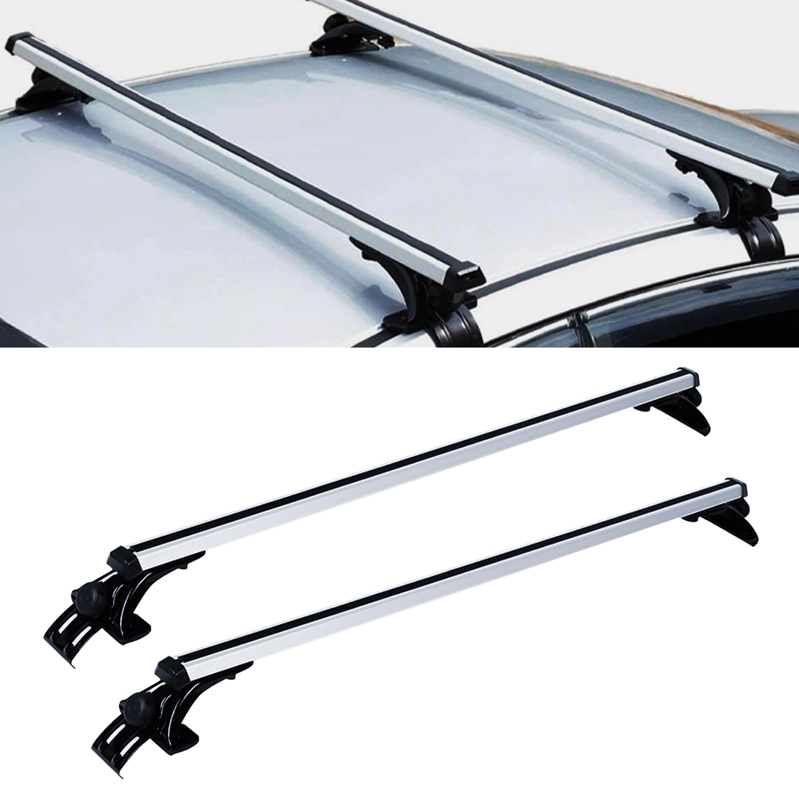 Dachträger, Universal Auto Dachgepäckträger, Aluminium Offene Reling, Relingträger für Alle Fahrzeuge mit Autodachbreite 122-130cm, bis 75kg, Barrenlänge 146.5cm Dachträger, Universal Auto Dachgepäckträger, Aluminium Offene Reling, Relingträger für Alle Fahrzeuge mit Autodachbreite 122-130cm, bis 75kg, Barrenlänge 146.5cm von Tyvotrend