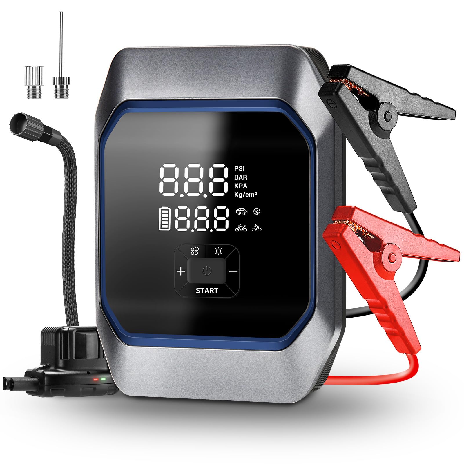 UABRLA Starthilfe Powerbank mit 160PSI Kompressor, 8-in-1 Booster Auto Starthilfe mit Großes LCD Bildschirm, 4000A Spitzenleistung Batterie Starter Powerbank für 8.5L Benzin und 8.0L Diesel, LED-Licht UABRLA Starthilfe Powerbank mit 160PSI Kompressor, 8-in-1 Booster Auto Starthilfe mit Großes LCD Bildschirm, 4000A Spitzenleistung Batterie Starter Powerbank für 8.5L Benzin und 8.0L Diesel, LED-Licht von UABRLA
