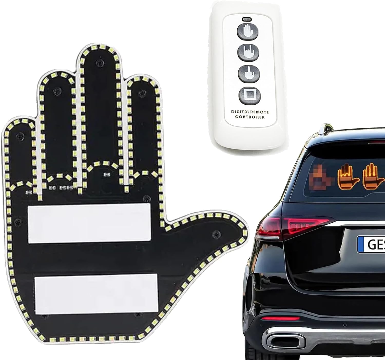 UANGLI The GloGesture - Led Hand Zeichen für Auto, Auto Zeichen Mittelfinger Auto Licht, Road Rage Zeichen Hand Signal für Autofenster, Finger Geste Licht für Auto mit Fernbedienung (Männer) von UANGLI