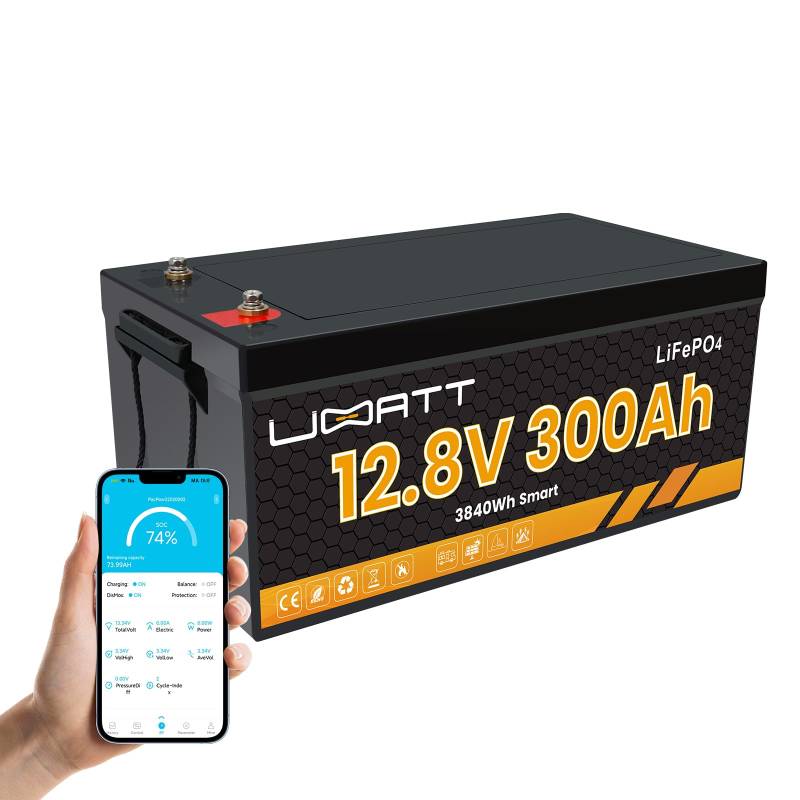 Ubatt LiFePO4 12V 300Ah Lithium Batterie Bluetooth Versorgung Batterie Solarbatterie Wohnmobil Autobatterien Solar Camping Haushalt inklusive App (12.8V 300Ah) von UBATT
