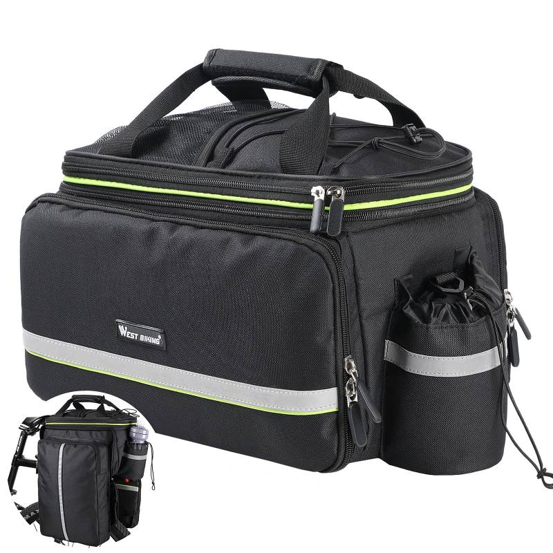 UBORSE 3in1 Fahrradtasche für Gepäckträger 35L Wasserdicht Fahrrad Gepäckträgertasche Reflektierend Hinter Gepäcktasche Skalierbare Fahrrad-Rücksitztasche mit Flaschentasche (schwarz) von UBORSE