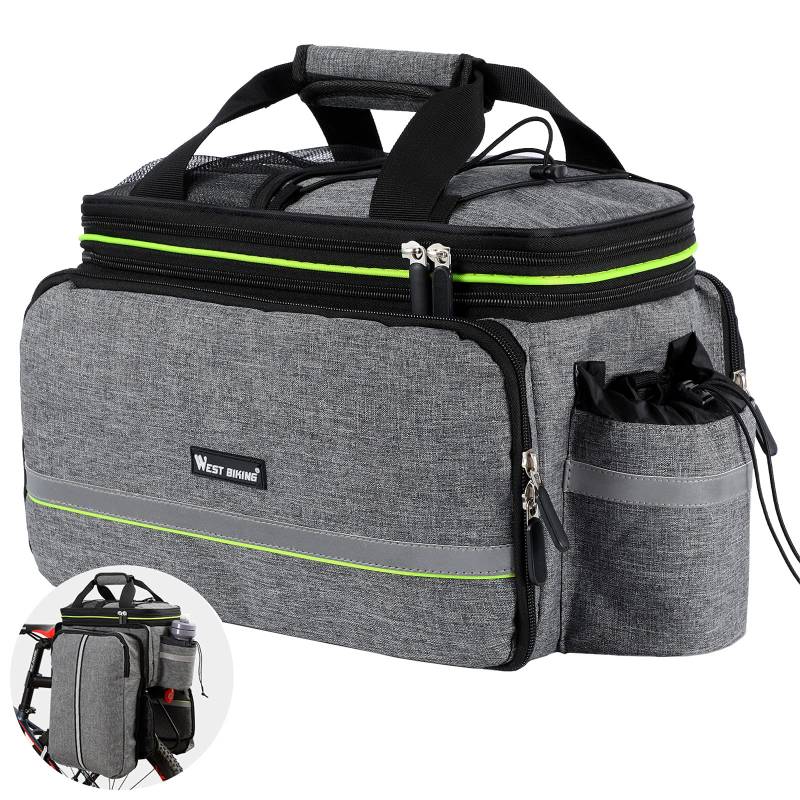 UBORSE 3in1 Fahrradtasche für Gepäckträger 35L Wasserdicht Fahrrad Gepäckträgertasche Reflektierend Hinter Gepäcktasche Skalierbare Fahrrad-Rücksitztasche mit Flaschentasche Fahrradpacktasche (grau) von UBORSE