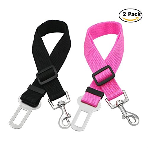 UEETEK 2Pcs Hund Sicherheitsgürtel,Auto Sicherheit Harness für Hunde Katzen Haustiere (schwarz + rosa) von UEETEK