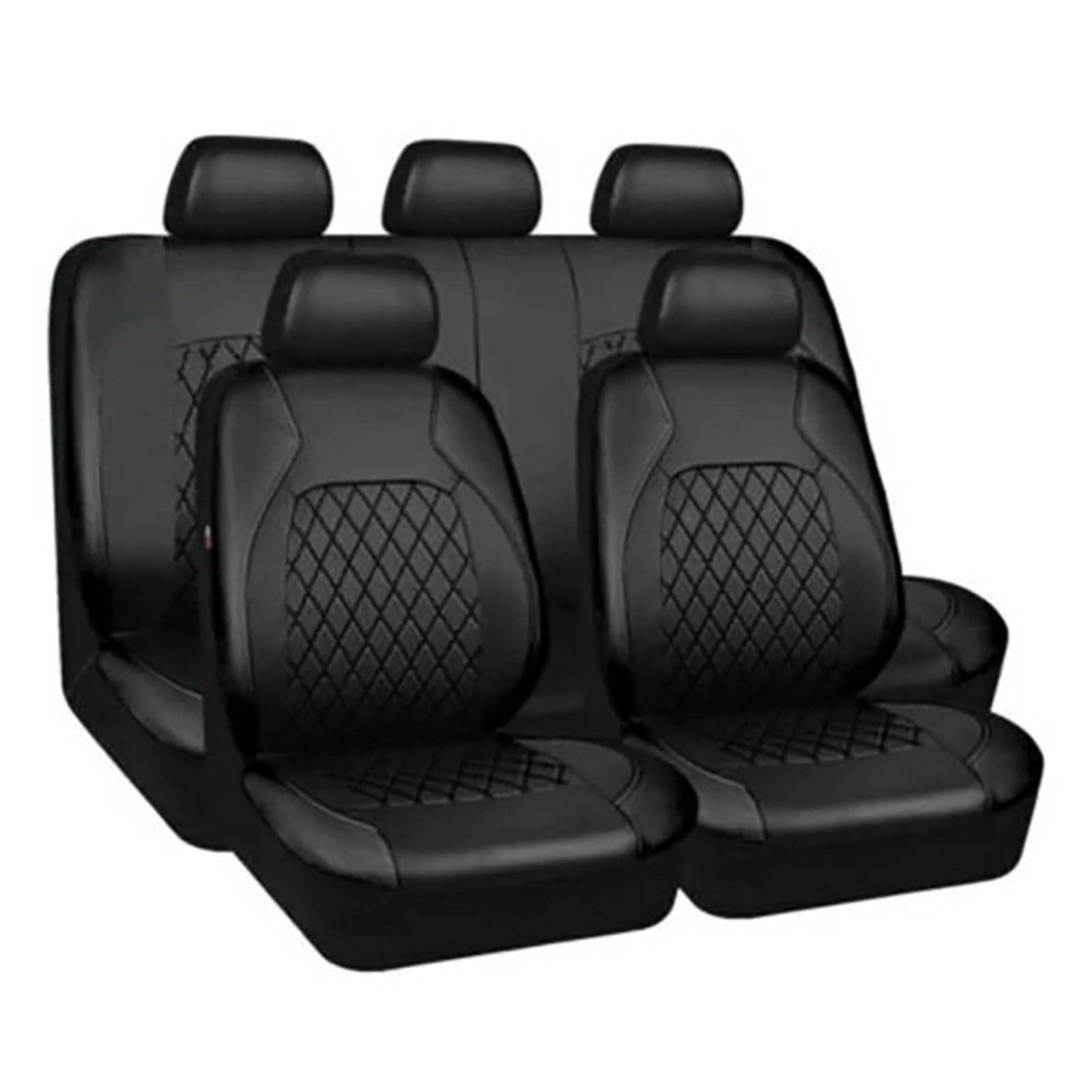 Auto Sitzbezug 5/2 Stück Gestepptes Lederfadenpressen High-End-Pu-Autoinnenraum Mit Sitzbezügen, Airbag-kompatiblen Atmungsaktiven Werkzeugen Auto Schonbezüge(Black 5 pcs) von UFITIDU
