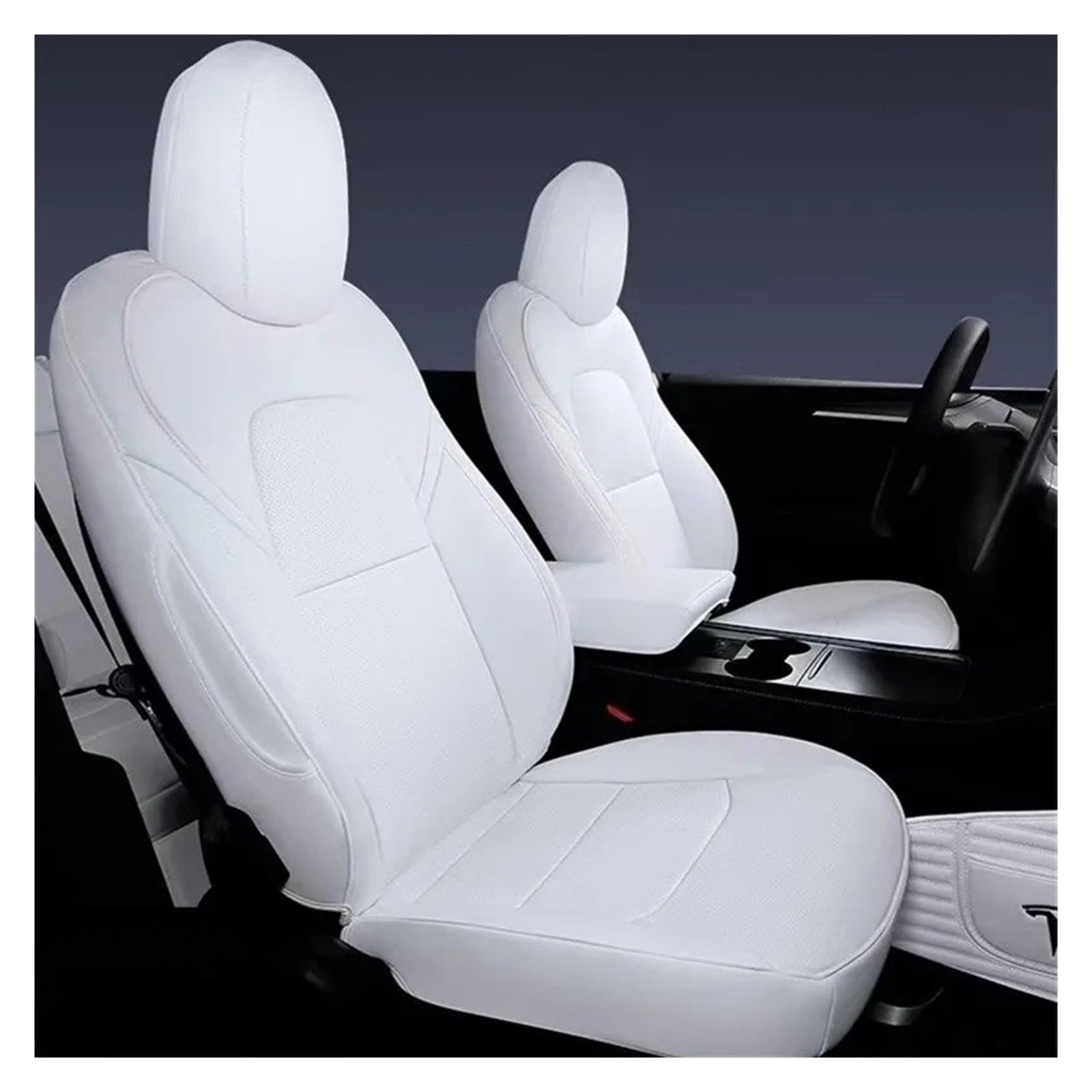 Auto Sitzbezug 5 Sitze Abdeckung Für Tesla Für Modell 3 Für YXS 8 Grade Anti Fouling Leder Weiß Voll Surround Lösungsmittel Freies Auto Innen Zubehör Auto Schonbezüge(White OEM,Full Surround) von UFITIDU