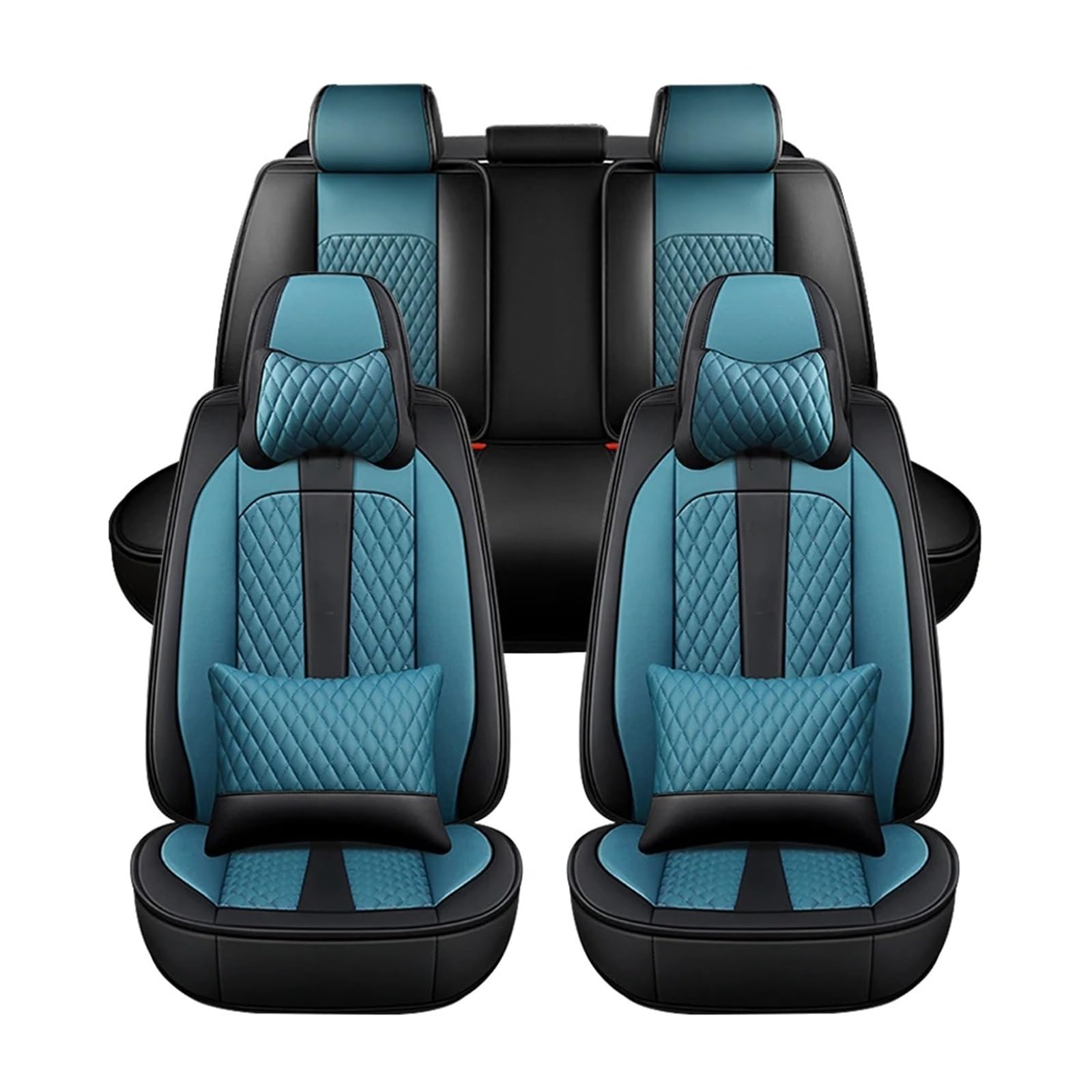Auto Sitzbezug Autositzbezug Mit Kopfstützen Und Kissen, Komplettes Set Aus 5-Sitzer-Autositzen Aus PU-Leder 003 Auto Schonbezüge(Black and Blue) von UFITIDU