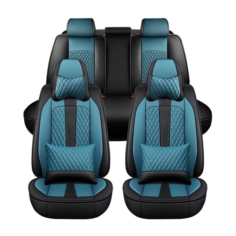 Auto Sitzbezug Autositzbezug Mit Kopfstützen Und Kissen Komplettset Aus PU-Leder-Autositzen 003 5-Sitzer Auto Schonbezüge(Black and Blue) von UFITIDU