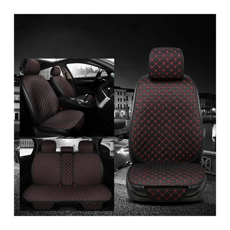 Auto Sitzbezug Autositzbezug rutschfest 4 Farben Flachs Universal Autositzkissen Matte Auto Styling Automobil Autositzschutz Autozubehör Auto Schonbezüge(1 Set Black Red) von UFITIDU