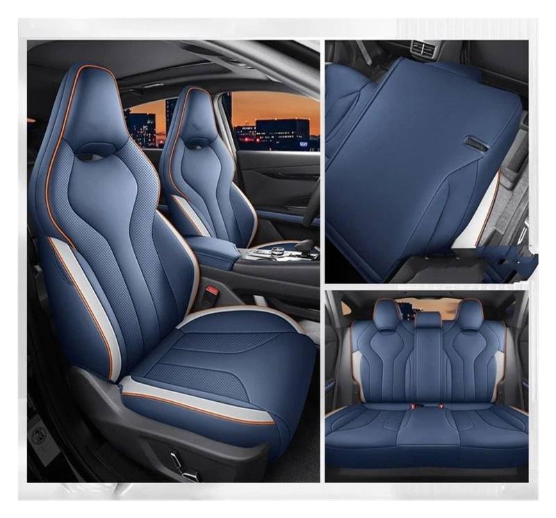 Auto Sitzbezug Für Changan Chana Uni-V Univ 2022 2023 2024 Vier Jahreszeiten Sitz Künstliche Leder Hohe Auto Auto Sitzkissen Abdeckung Auto Schonbezüge(Dark Blue Style 2) von UFITIDU