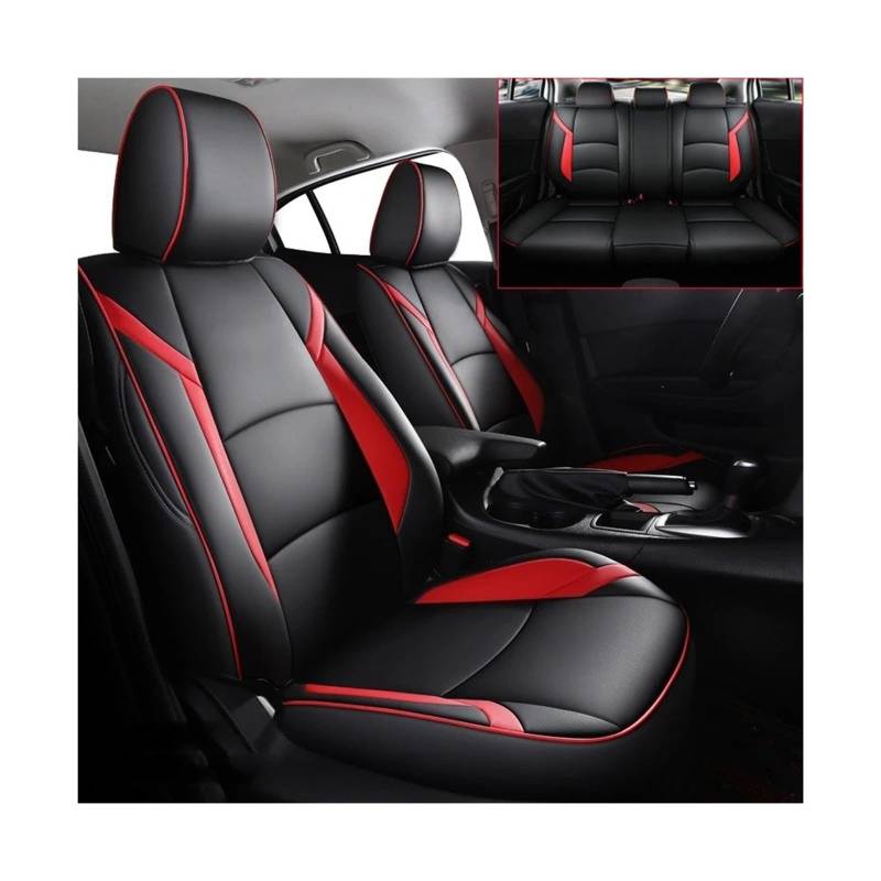 Auto Sitzbezug Für Mazda 3 Für Axela 2014 2015 2016 2017 2018 2019 Autositzbezüge Komplettset Wasserdichtes Leder Benutzerdefinierte Autositzkissen Zubehör Auto Schonbezüge(Black Red-01,WATER-PROOF_20 von UFITIDU