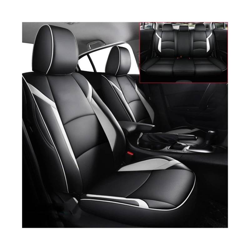 Auto Sitzbezug Für Mazda 3 Für Axela 2014 2015 2016 2017 2018 2019 Autositzbezüge Komplettset Wasserdichtes Leder Benutzerdefinierte Autositzkissen Zubehör Auto Schonbezüge(Black White-01,WATER-PROOF_ von UFITIDU