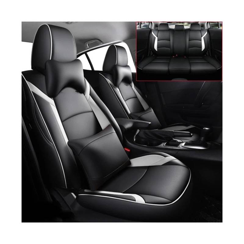 Auto Sitzbezug Für Mazda 3 Für Axela 2014 2015 2016 2017 2018 2019 Autositzbezüge Komplettset Wasserdichtes Leder Benutzerdefinierte Autositzkissen Zubehör Auto Schonbezüge(Black White-02,WATER-PROOF_ von UFITIDU