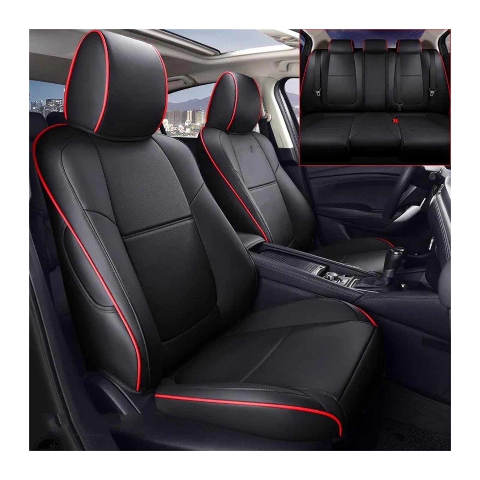 Auto Sitzbezug Für Mazda Für CX-30 2020 2021 2022 2023 2024 PU Auto Maßgeschneiderte Sitzbezüge Atmungsaktives Kunstleder Gesticktes Automobilzubehör Auto Schonbezüge(Black red 2021) von UFITIDU