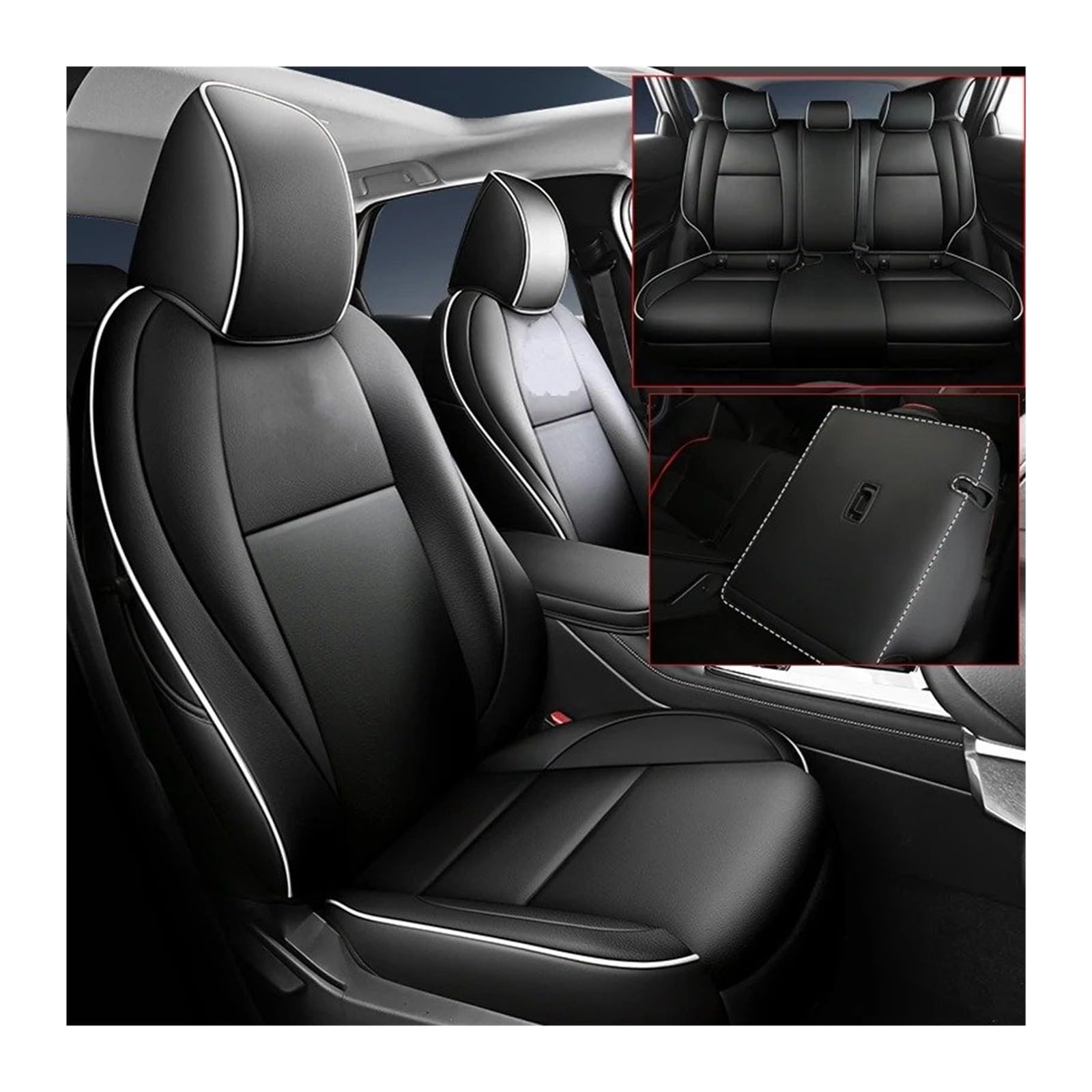 Auto Sitzbezug Für Mazda Für CX-30 2020 2021 Custom Fit Auto Sitzbezüge Künstliche Leder Auto Innen Automotive wasserdichte Zubehör 1 Sets Auto Schonbezüge(Black White 2021) von UFITIDU
