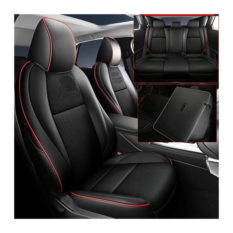 Auto Sitzbezug Für Mazda Für CX-30 2020 2021 Custom Fit Auto Sitzbezüge Künstliche Leder Auto Innen Automotive wasserdichte Zubehör 1 Sets Auto Schonbezüge(Black red II 2021) von UFITIDU
