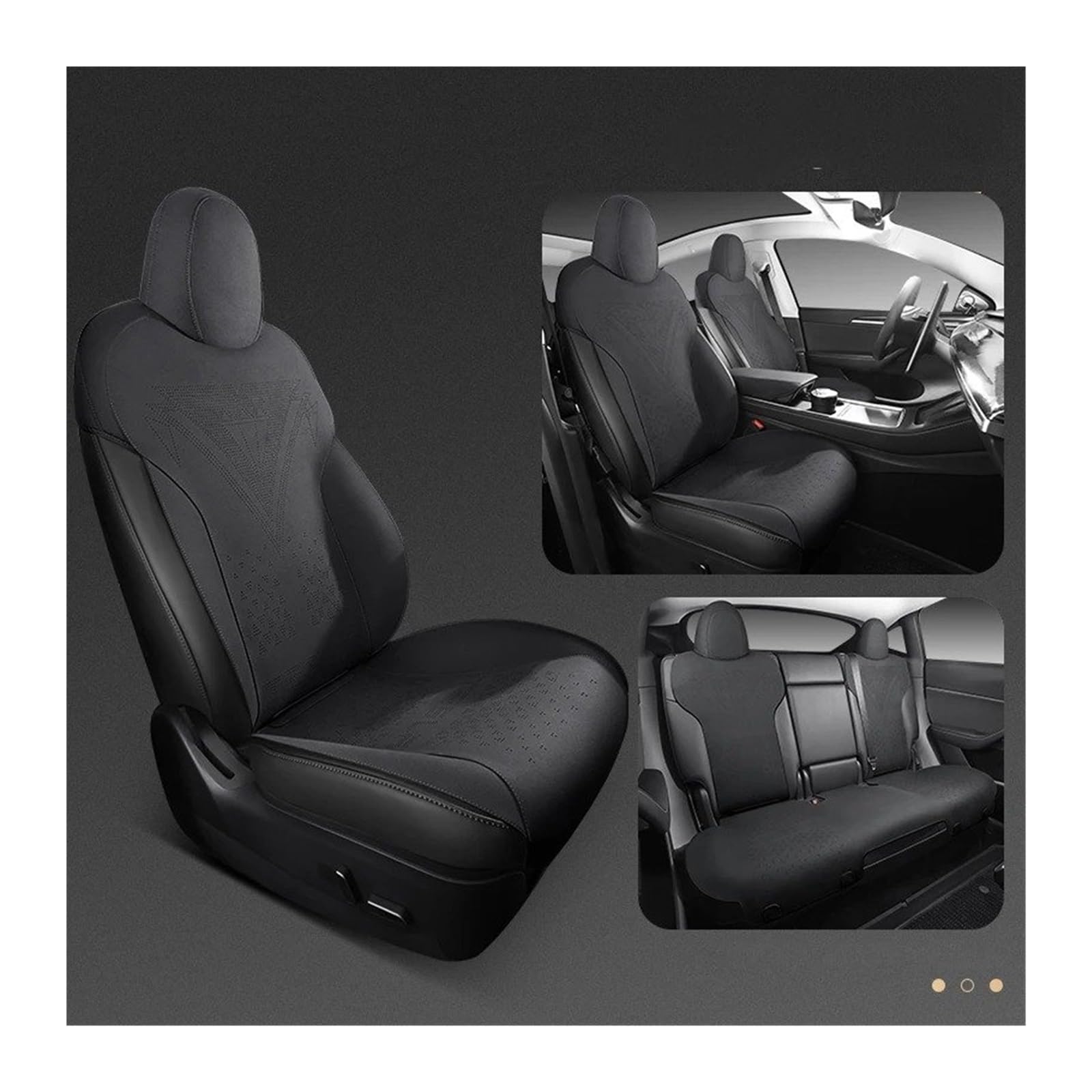 Auto Sitzbezug Für Tesla Für Modell 3 2019-2023 2024 Wildleder 7PCS Auto Spezielle Sitzbezug Atmungsaktives Leder rutschfeste Kissen Autoteile Komplettset-Weiß Auto Schonbezüge(Black 2024) von UFITIDU