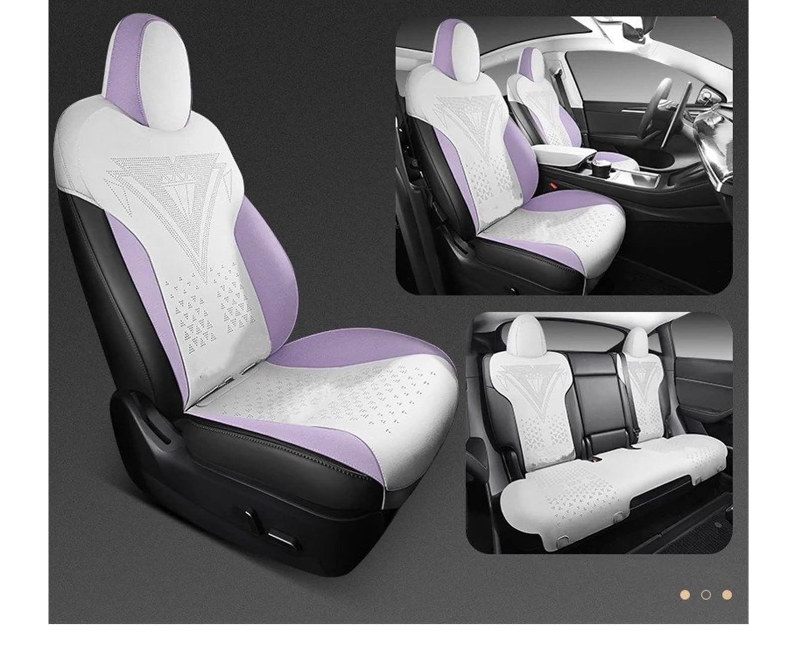 Auto Sitzbezug Für Tesla Für Modell 3 2019-2023 2024 Wildleder 7PCS Auto Spezielle Sitzbezug Atmungsaktives Leder rutschfeste Kissen Autoteile Komplettset-Weiß Auto Schonbezüge(White Purple 2022) von UFITIDU