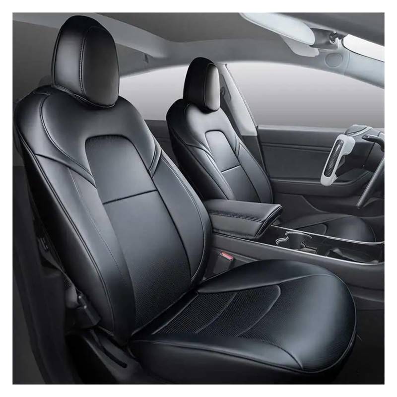 Auto Sitzbezug Für Tesla Für Modell 3 Für Modell Für Y Custom Fit Auto Sitz Abdeckung Zubehör Voll Abgedeckt Leder 5 Sitzer Kissen Weiß Auto Schonbezüge(Black,VEGAN Leather_22-23) von UFITIDU