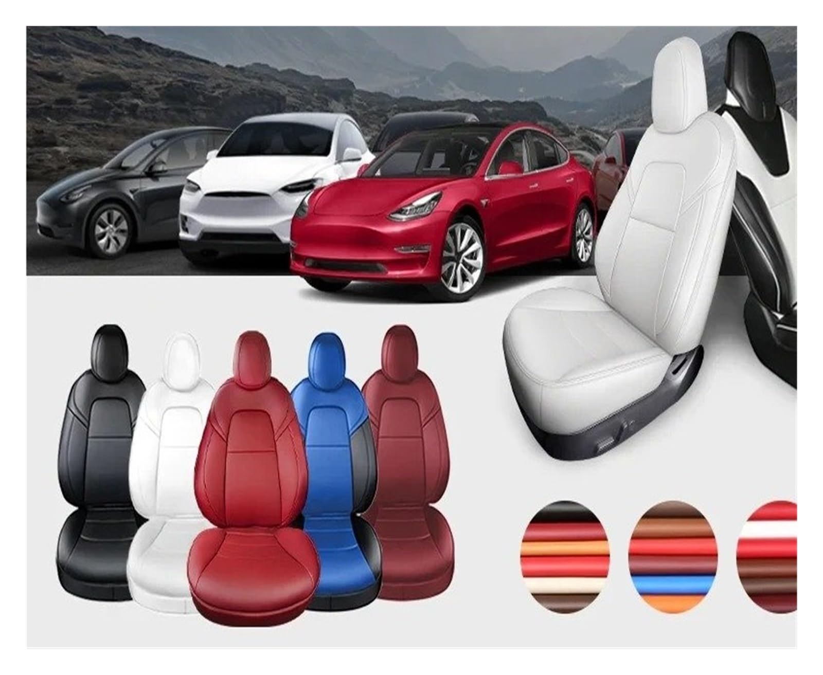 Auto Sitzbezug Für Tesla Für Modell 3 Für Modell Für Y Custom Fit Auto Sitz Abdeckung Zubehör Voll Abgedeckt Leder 5 Sitzer Kissen Weiß Auto Schonbezüge(Custom Color,VEGAN Leather_22-23) von UFITIDU