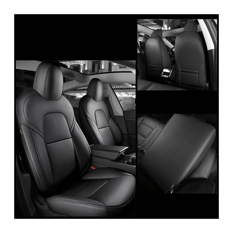 Auto Sitzbezug Für Tesla Für Modell 3 Für Y 2020 2021 2022 2023 Ledersitzbezüge 5-Sitzer-Autoinnenraum In Stilvollen Lederdesigns Auto Schonbezüge(Black for 3) von UFITIDU