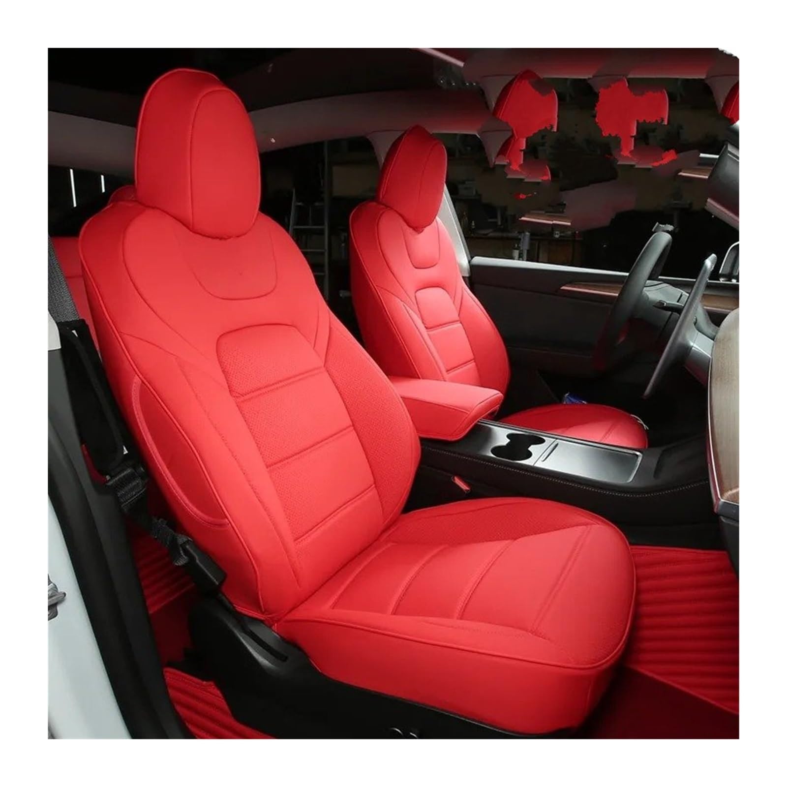 Auto Sitzbezug Für Tesla Für Modell 3 Für YS Auto Sitze Abdeckung Leder Voll Surround Stil Angepasst Innen Zubehör Auto Schonbezüge(Rot,Half Surround) von UFITIDU