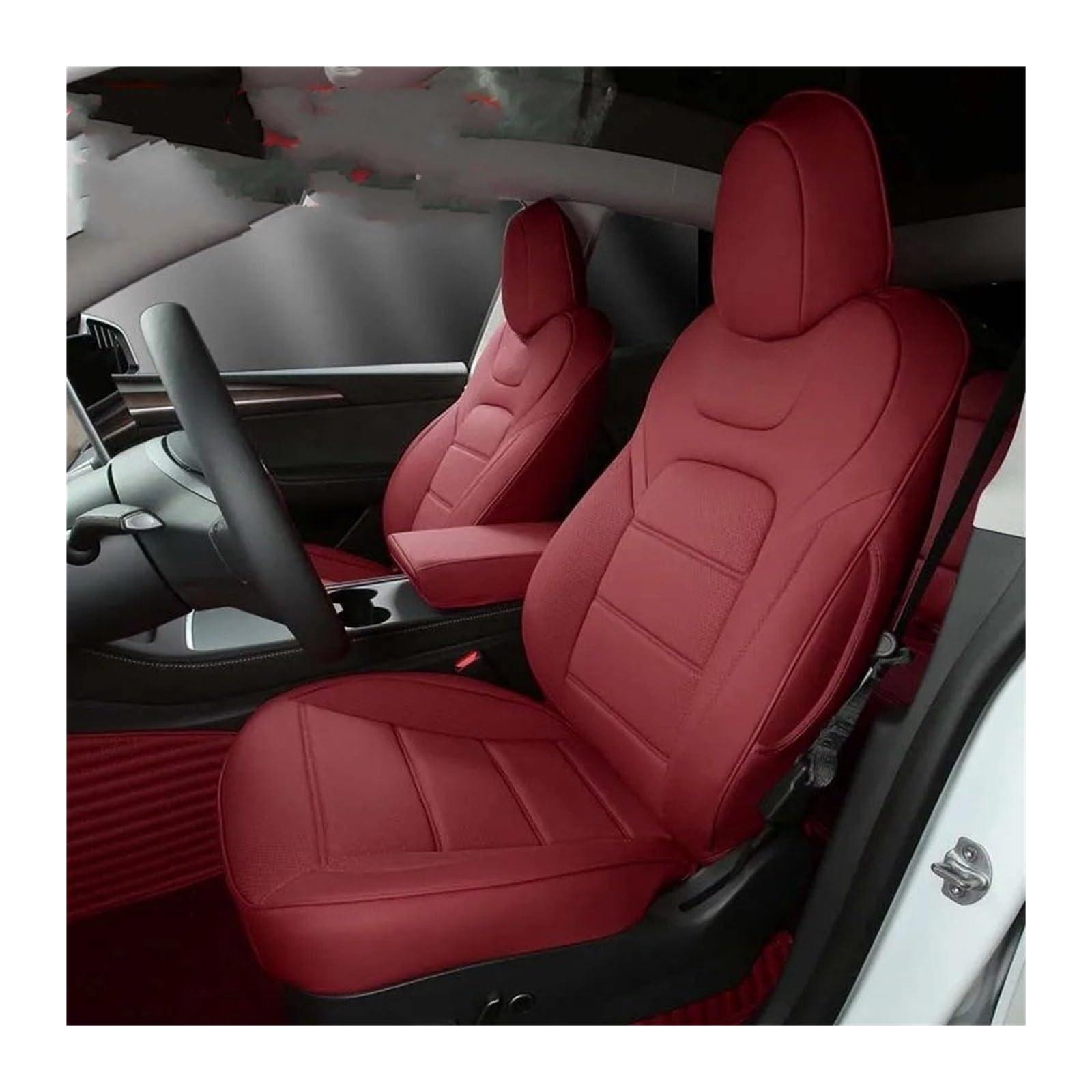 Auto Sitzbezug Für Tesla Für Modell 3 Für YS Auto Sitze Abdeckung Leder Voll Surround Stil Angepasst Innen Zubehör Auto Schonbezüge(Wine Red,Full Surround) von UFITIDU